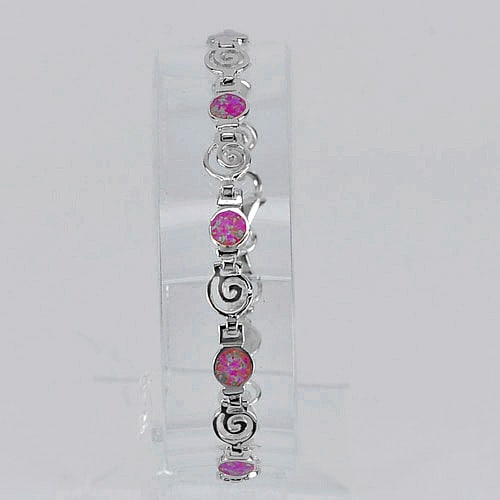 925 Sterling Silver Bracelet Jewelry With Created Opal Multi Color Length 7 Inch. (1 of 3)