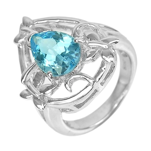 Natural Swiss Blue Topaz 925 Sterling Silver Ring Jewelry 6.54 G. Size 6 (1 of 3)