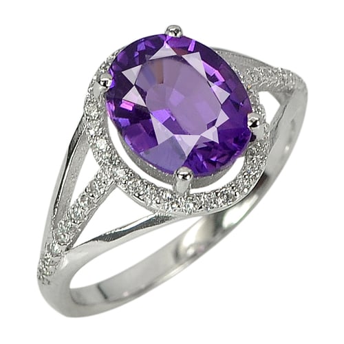 925 Sterling Silver Ring Jewelry with Natural Gemstone Purple Amethyst and Cz 3.08 G. Size 7 (1 of 3)