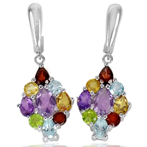 Natural Amethyst Garnet Citrine Peridot 925 Sterling Silver Earrings Jewelry 9.50 Grams (1 of 3)