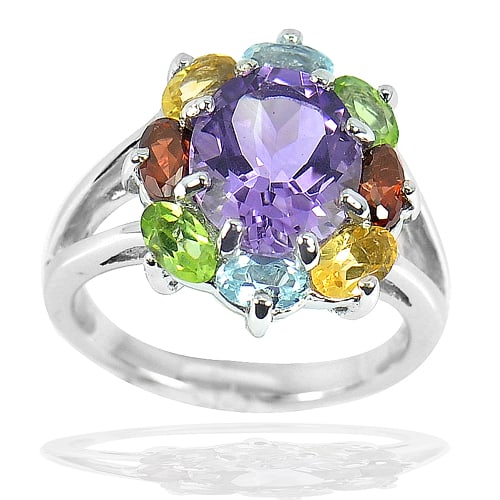Natural Amethyst Citrine Topaz Peridot Garnet 925 Sterling Silver Jewelry 6.02 Grams Ring Size 8 (1 of 3)