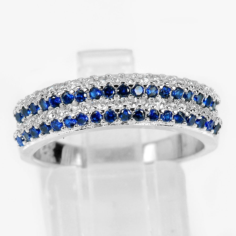 925 Sterling Silver Jewelry Round Shape Blue White 3.82 Grams Ring Size 6 (1 of 3)