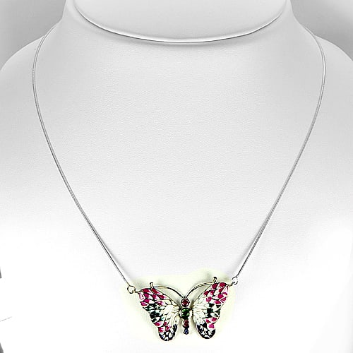 Natural Tsavorite Garnet And Tanzanite 925 Sterling Silver Jewelry Necklace 10.80 G. Butterfly (1 of 3)