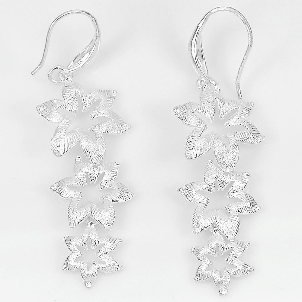 925 Sterling Silver Earrings Jewelry 4.19 G. Beautiful Flower Design Size 38 x 14 Mm. (1 of 3)