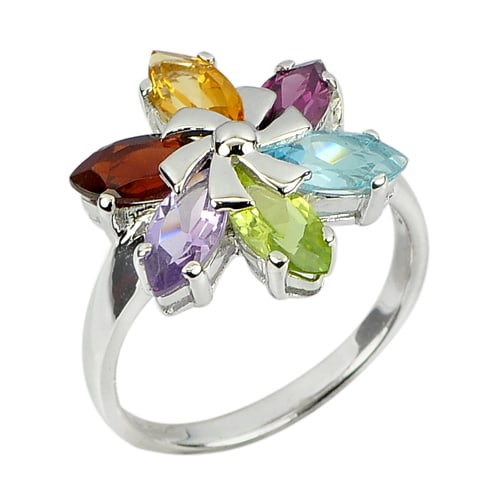 Natural Rhodolite Garnet Topaz Peridot  925 Sterling Silver Ring Jewelry 4.18 G. Size 8 (1 of 3)