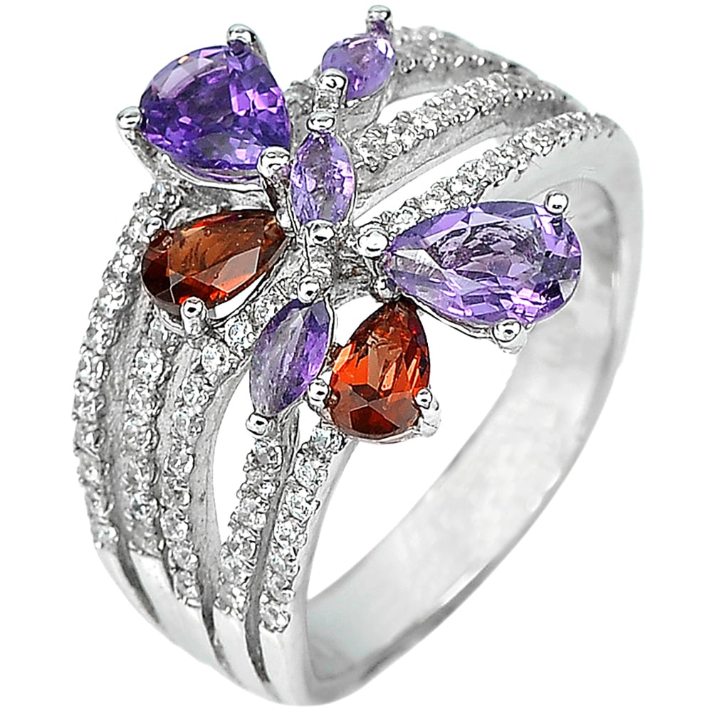 Natural Amethyst Garnet 925 Sterling Silver Ring Jewelry 4.42 Grams Ring Size 7.5 (1 of 3)