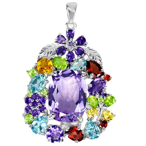 Natural Cushion Purple Amethyst Flower Design 925 Sterling Silver Pendant Jewelry 15.14 Grams (1 of 3)