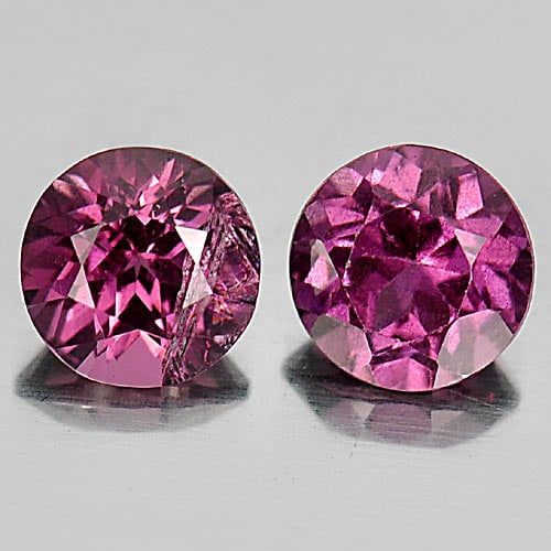 Natural Purplish Pink Rhodolite Garnet 1.45 Ct. Round Shape 2 Pcs. Gemstone From Madagascar: Product ID: 802933121 Product Name: Natural Rhodolite Weight: 1.45 CT. Size: 5.3 x 5.3 x 3.7 MM. Shape: Round Color: Purplish Pink Clarity:VSI Luster: Good Gems Origin: Madagascar Treatment: Unheated 