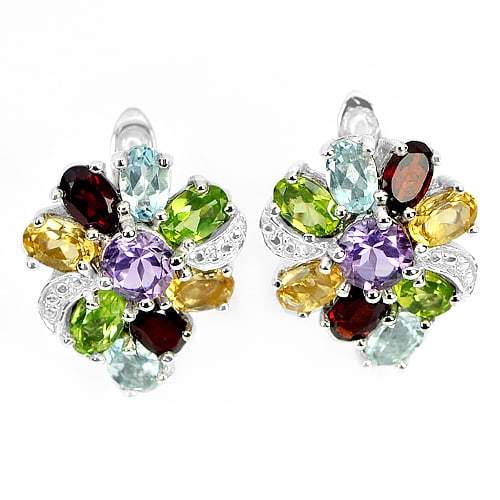 Natural Amethyst Citrine Peridot And Garnet 925 Sterling Silver Earrings Jewelry 12.24 G. Size 21 x (1 of 3)