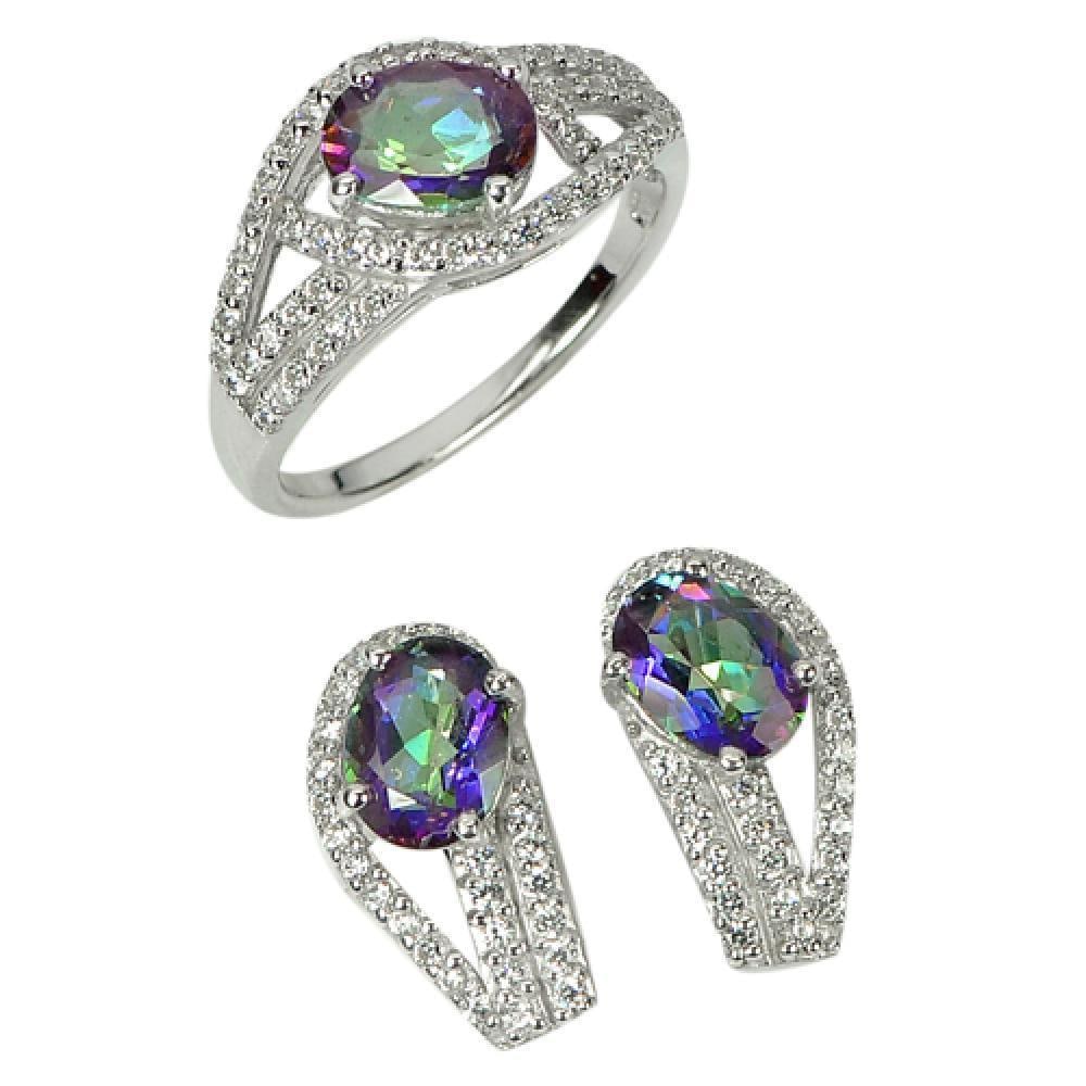 Natural Mystic Topaz Gemstone 925 Sterling Silver Sets Earrings and Ring Size 8 (1 of 3)