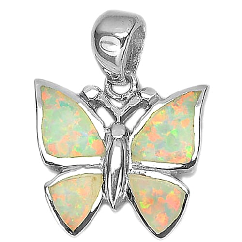 925 Sterling Silver Pendant Jewelry 3.17 Grams Created Multi Color White Opal Butterfly (1 of 3)