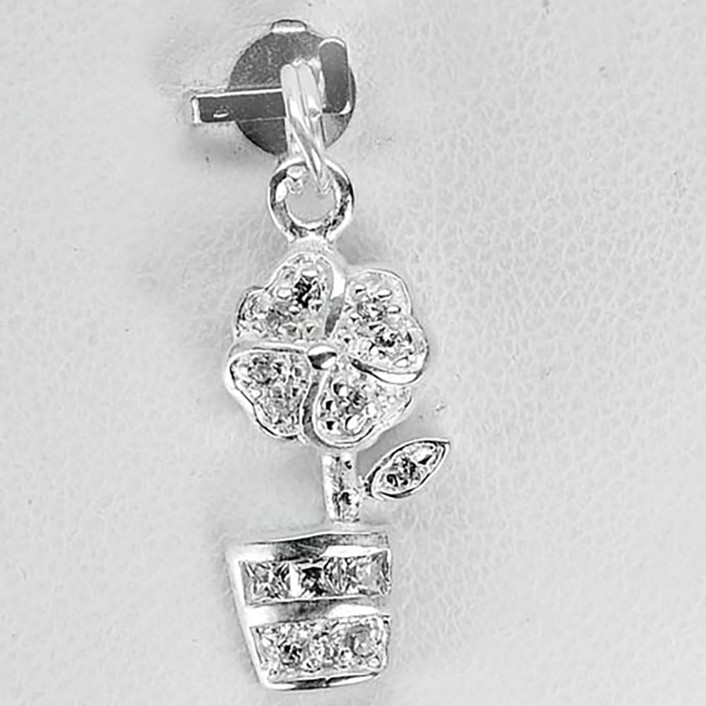 925 Sterling Silver Pendant Jewelry with CZ Flowerpot Design Size 9.5 x 22 Mm.: Product ID: 280430020 / Product Name: Natural Fashion Jewelry / Weight: 1.85 CT. / Size: 9.5 x 22 Mm. MM. / Shape: Pendant / Color: Silver / Clarity:IF / Luster: Very Good / Gems Origin: Thailand / Tr