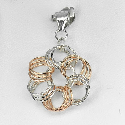925 Sterling Silver Flower Pendant Lovely Two Color Jewelry 1.34 G. (1 of 3)