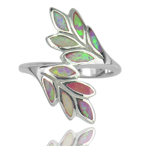 925 Sterling Silver Olive Ring Jewerly Created Multi Color Pink Opal 5.17 G. Size 7 (1 of 3)