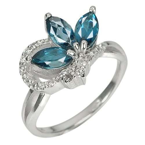 Natural London Blue Topaz and Cz 925 Sterling Silver Ring Jewelry 4.15 G. Size 8 (1 of 3)