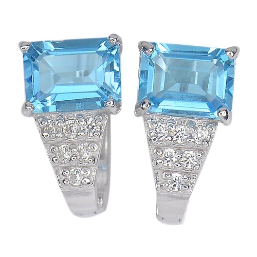Natural Blue Topaz 925 Sterling Silver Earrings Jewelry 4.08 G. (1 of 3)
