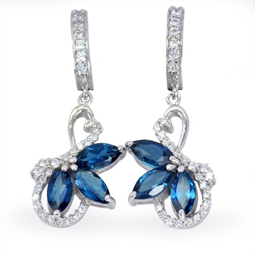 Natural London Blue Topaz 925 Sterling Silver Earrings Jewelry 8.43 G. (1 of 3)
