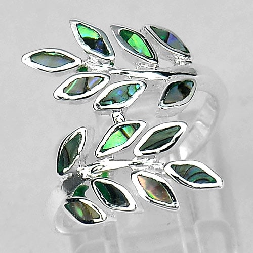 925 Sterling Silver Ring Jewelry Size 7 Beautiful Color Shell Olive Leaf Design (1 of 3)