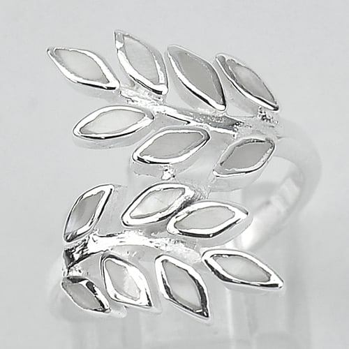 925 Sterling Silver White Shell Ring Jewelry Size 7 Olive Leaf Design 3.81 Grams (1 of 3)
