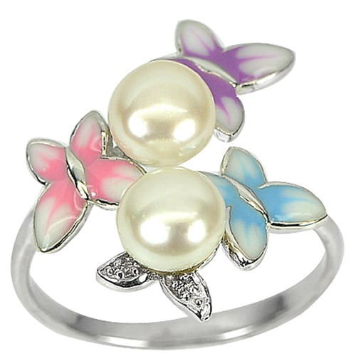 Natural Pearl and Butterfly Enamel 925 Sterling Silver Jewelry 3.14 G. Ring Size 7: Product ID: 281070622 Product Type: 925 Sterling Silver Fine Jewelry Jewelry Weight: 3.14 Grams. Ring Size: 7.5 Resizable(Fee) Gemstones Color: White Metal: Solid Silver 92.5%. Gemstone Detail: Butter