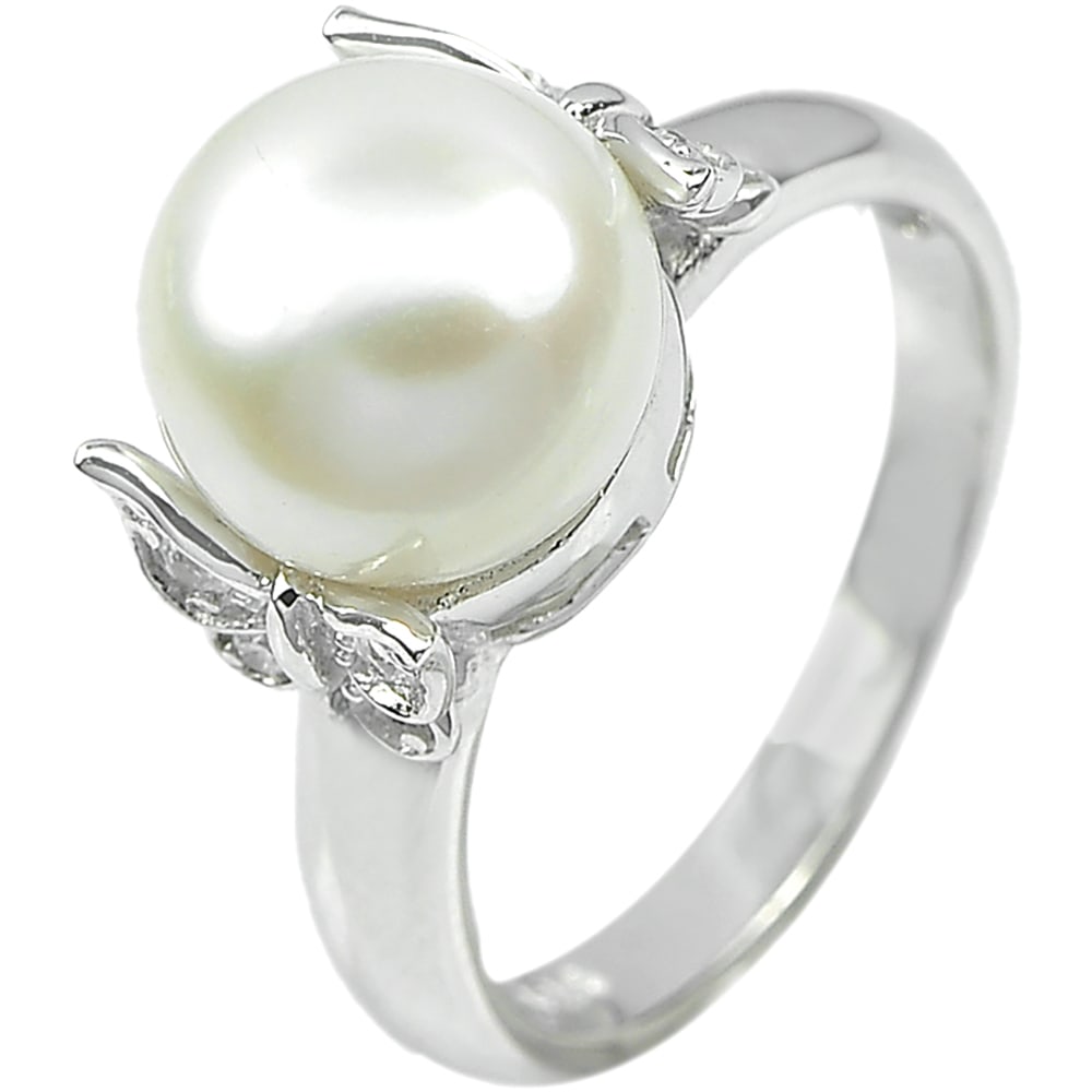 Natural White Pearl 925 Sterling Silver Ring Jewelry 4.64 G. Size 7 (1 of 3)
