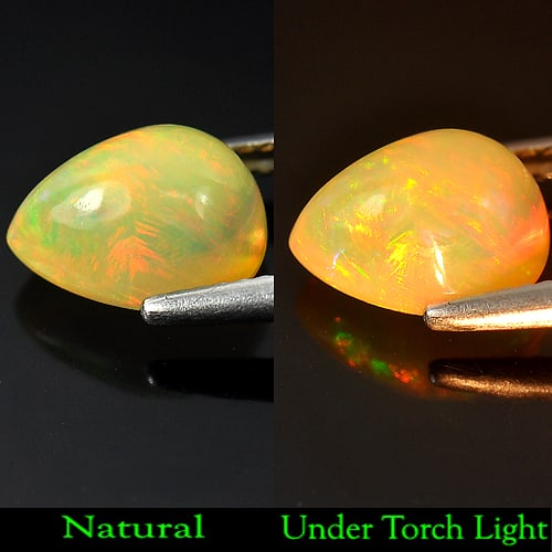 Natural Unheated Multi Color Opal 2.52 Ct. Pear Cabochon Shape 10.3 x 7.7 Mm. Gemstone From Ethiopia: Product ID: 818707683 Product Name: Natural Opal Weight: 2.52 CT. Size: 10.3 x 7.7 x 6.5 MM. Shape: Pear Cabochon Color: Multi Color Clarity:Semi - Transparent Luster: Good Gems Origin: Ethiopia Treat