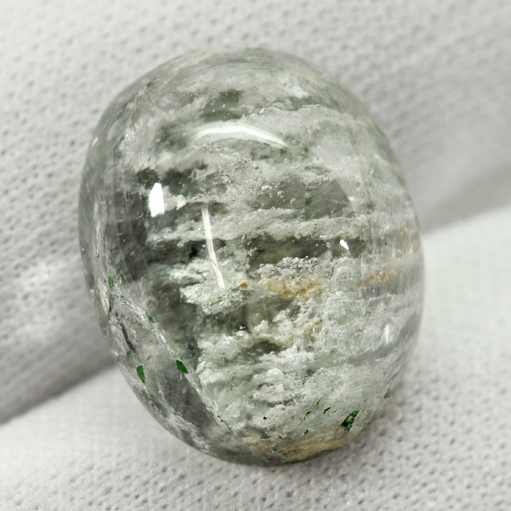 Natural White Moss Quartz 18.47 Ct. Oval Cabochon Shape 18.2 x 14.6 Mm. Gemstone From Thailand (1 of 3)