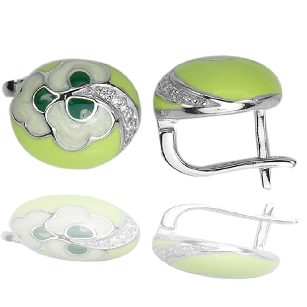 Flower Enamel Real 925 Sterling Silver 5.88 Grams White Gold Plated Earrings (1 of 3)