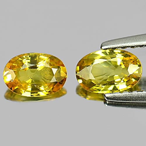 Natural Yellow Songea Sapphire 1.06 Ct. 2 Pcs. Oval Shape 6.2 x 4.1 Mm. Gemstone From Tanzania: Product ID: 806158804 Product Name: Natural Yellow Sapphire Weight: 1.06 CT. Size: 6.2 x 4.1 x 2.5 MM. Shape: Oval Color: Yellow Clarity:VSI Luster: Good Gems Origin: Tanzania Treatment: Heated Crysta