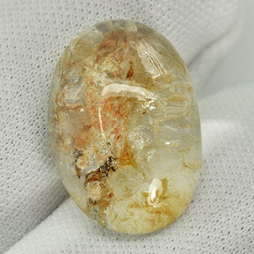 Natural Moss Quartz 25.10 Ct. Oval Cabochon Shape 21 x 16 Mm. Gemstone From Thailand: Product ID: 805529463 Product Name: Natural Quartz Weight: 25.10 CT. Size: 21 x 16 x 10.4 MM. Shape: Oval Cabochon Color: White Clarity:Semi - Transparent Luster: Good Gems Origin: Thailand Treatment:
