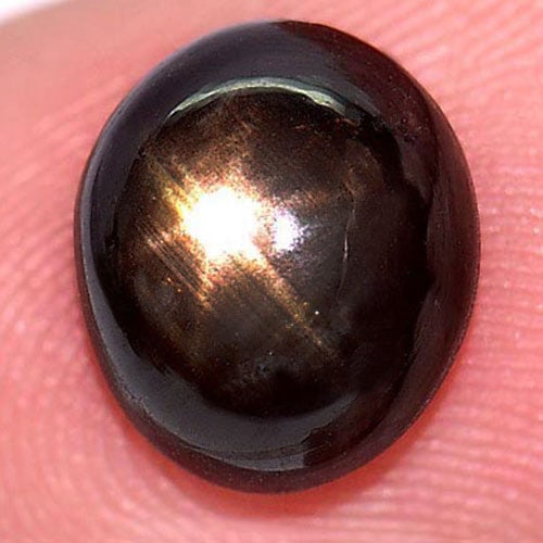 Natural Sapphire Black Star 6 Rays 3.48 Ct. Oval Cabochon Shape 9.4 x 8 Mm. Gemstone From Thailand: Product ID: 806137550 Product Name: Natural Star Sapphire Weight: 3.48 CT. Size: 9.4 x 8 x 4.3 MM. Shape: Oval Cabochon Color: Black Clarity:Opaque Luster: Good 6 Rays Star Gems Origin: Thailand Treat