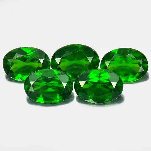 Natural Green Chrome Diopside 3.89 Ct. 5 Pcs. Oval Shape 7.1 x 5.2 Mm Gemstones From Russia (1 of 3)