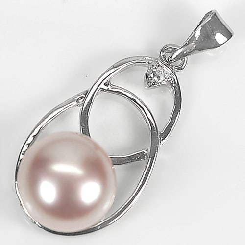 Natural Peach Pearl Rhodium Silver Plated Pendant 2.87 Grams (1 of 3)