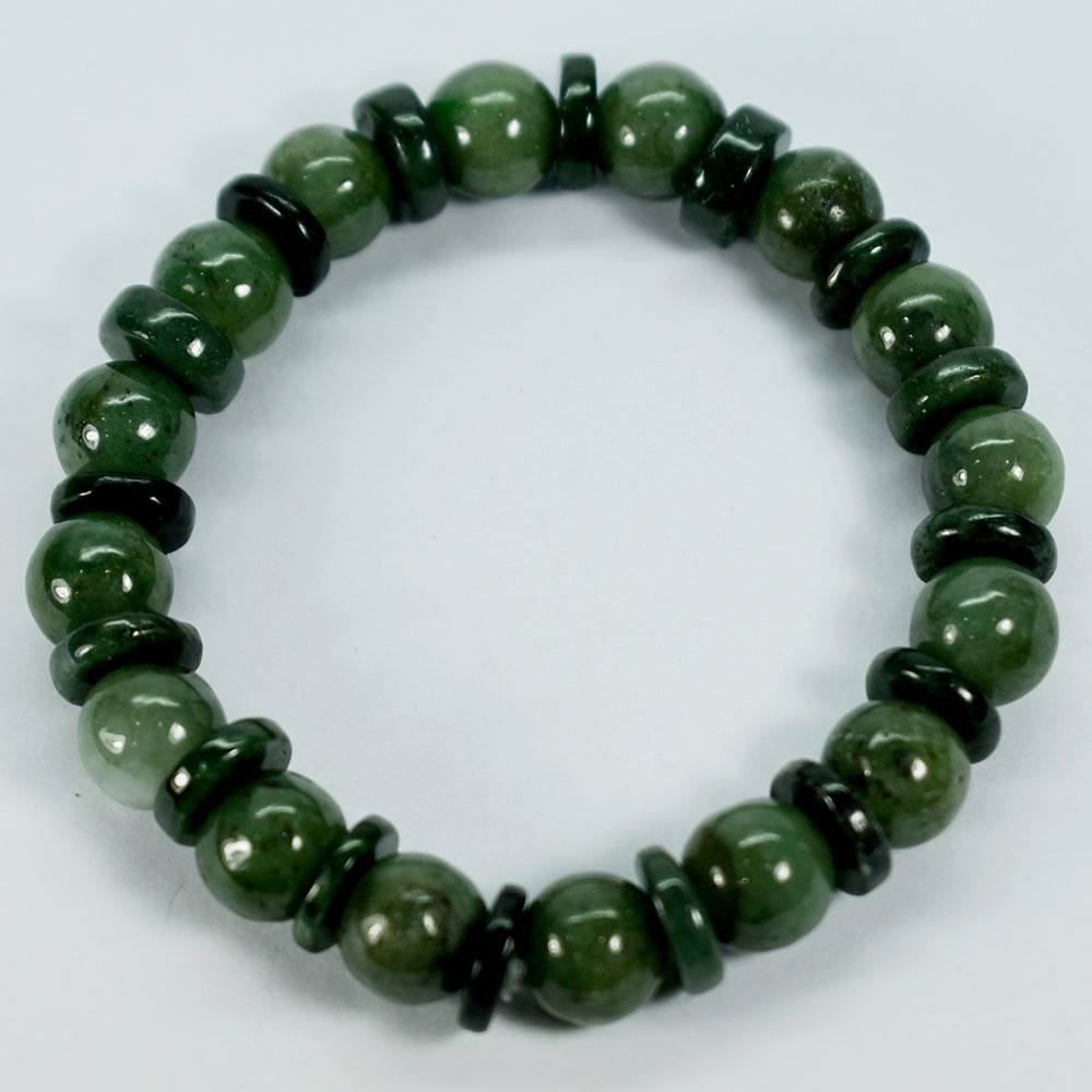 Natural Green Jade 166.58 Ct. Beads Flexibility Bracelet Length 7 Inch.: Product ID: 818102443 Product Name: Natural Gemstones Weight: 166.58 CT. Size: 7 Inch MM. Shape: Round Cabochon Color: multi Color Green Clarity:Opaque Luster: Good Gems Origin: Burma Treatment: Unhea