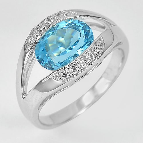 Natural Swiss Blue Topaz 925 Sterling Silver Jewelry 4.14 Grams Ring Size 7.5 (1 of 3)