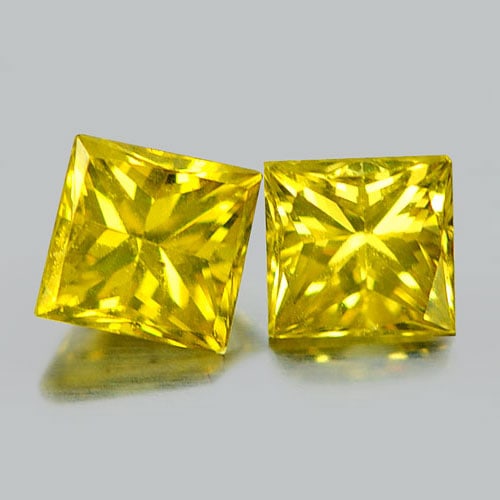 Natural Yellow Loose Diamond 0.28 Ct. 2 Pcs. Square Princess Cut Shape 2.9 Mm. From Belgium: Product ID: 802102944 Product Name: Natural Enhanced Diamond Weight: 0.28 CT. Size: 2.9 x 2.9 x 1.7 MM. Shape: Square Princess Cut Color: Yellow Clarity:SI1 Luster: Scintillating Gems Origin: Belgium 