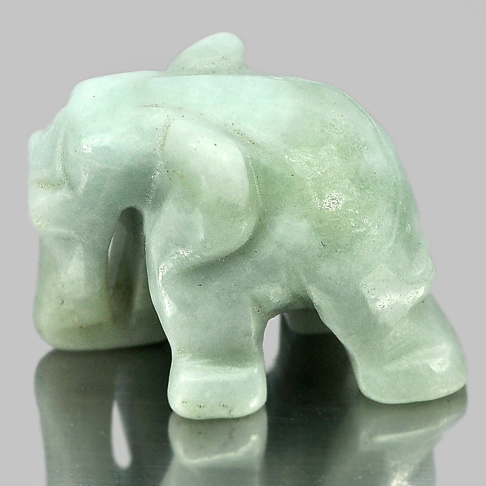 Natural Green Jade 52.26 Ct. Elephant Carving Size 25 x 18 Mm. Unheated Gemstone From Thailand (1 of 3)