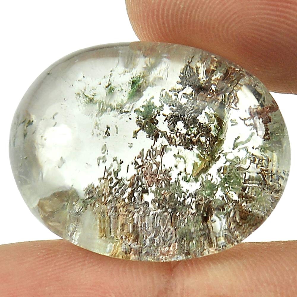 Brown White Moss Quartz 50.82 Ct. Oval Cabochon Shape 25 x 20 Mm. Natural Gemstone From Thailand: Product ID: 805529232 Product Name: Natural Quartz Weight: 50.82 CT. Size: 25 x 20 x 14.8 MM. Shape: Oval Cabochon Color: White Clarity:Semi - Transparent Luster: Good Gems Origin: Thailand Treatment: