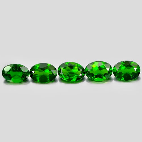 Natural Green Chrome Diopside 3.93 Ct. 5 Pcs. Oval Shape 7.2 x 5.2 Mm. Unheated Gemstone From Russia (1 of 3)