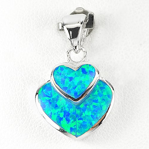 925 Sterling Silver Jewelry Pendant 3.44 Grams with Created Multi Color Blue Opal Heart Design (1 of 3)