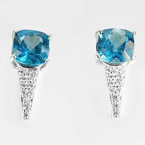 Natural London Blue Topaz 925 Sterling Silver Earrings Jewelry 3.90 Grams (1 of 3)