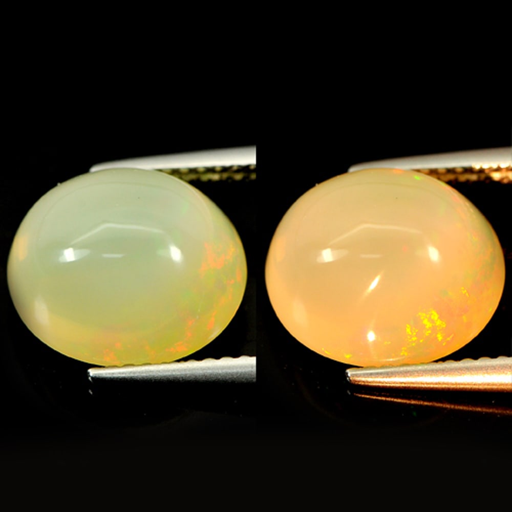 Multi Color Opal 4.08 Ct. Oval Cabochon Shape 11.5 x 10.4 Mm Natural Gemstone Unheated From Ethiopia: Product ID: 818707944 Product Name: Natural Opal Weight: 4.08 CT. Size: 11.5 x 10.4 x 6.9 MM. Shape: Oval Cabochon Color: Multi Color Clarity:Semi - Transparent Luster: Iridescent Gems Origin: Ethiopi