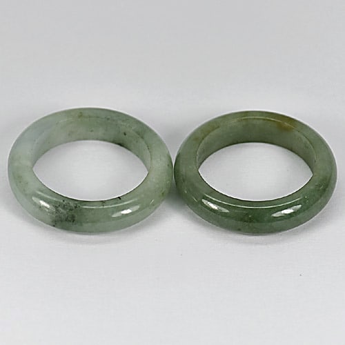 Natural White Green 31.52 Ct. 2 Pcs. Round Shape Jade Rings Size 7 (1 of 3)