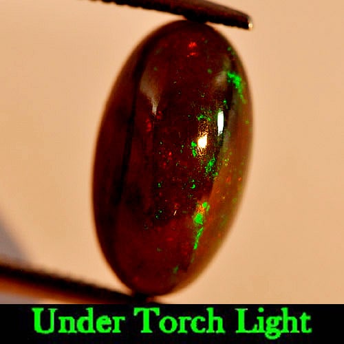 Natural Play Of Color Rainbow Fire Red Black Opal 1.72 Ct. Oval Cabochon Shape 12.3 x 6.9 Mm. (1 of 3)