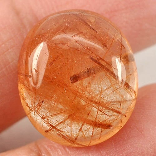 Natural White Brown Rutilated Quartz 19.09 Ct. Oval Cabochon 18.7 x 16.2 Mm. Gemstone From Thailand (1 of 3)
