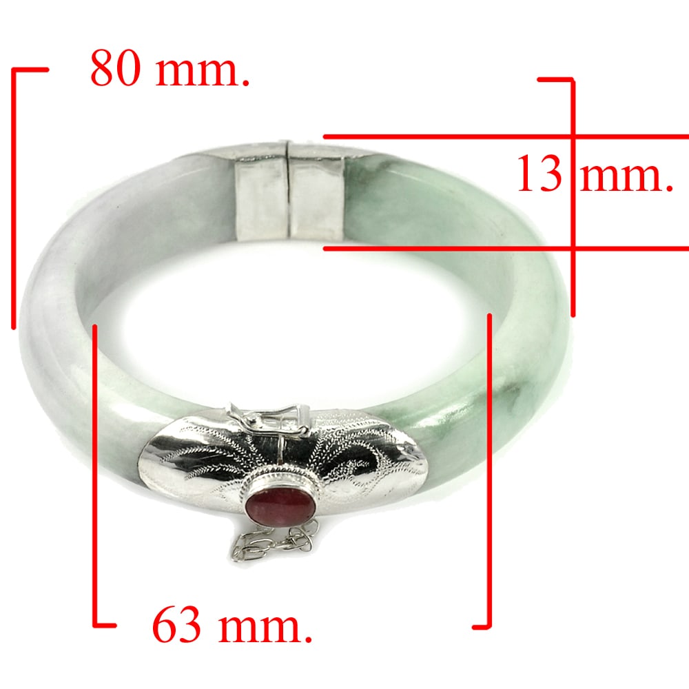 Natural Red Ruby with Multi Color Jade 424.22 Ct. Bangle Silver Diameter 63 Mm. (1 of 3)