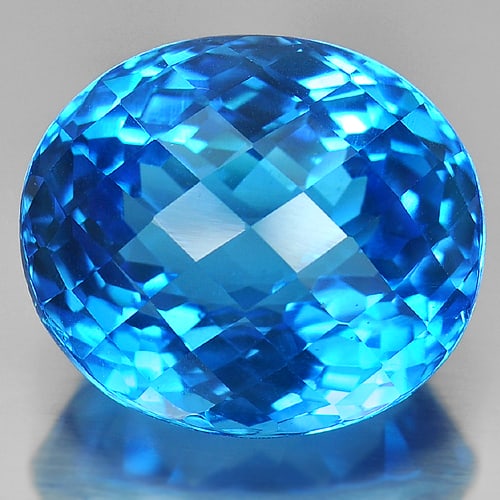 Natural Swiss Blue Topaz 74.62 Ct. VVS Oval Checkerboard Cut 25 x 21 Mm. Gemstone From Brazil (1 of 3)