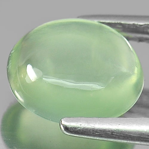 Natural Green Prehnite 1.87 Ct. Oval Cabochon Shape 8.7 x 7.7 Mm. Gemstone Unheated: Product ID: 818802501 Product Name: Natural Prehnite Weight: 1.87 CT. Size: 8.7 x 7.7 x 3.6 MM. Shape: Oval Cabochon Color: Green Clarity:Semi - Transparent Luster: Good Gems Origin: Australia Treatme