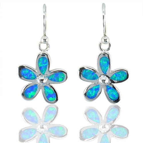 925 Sterling Silver Earrings with Flower Design Created Multi Color Blue Opal (1 of 3)