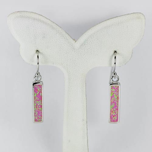 3.12 Grams Real 925 Sterling Silver Dangle Earrings Multi Color Pink Created Opal (1 of 3)